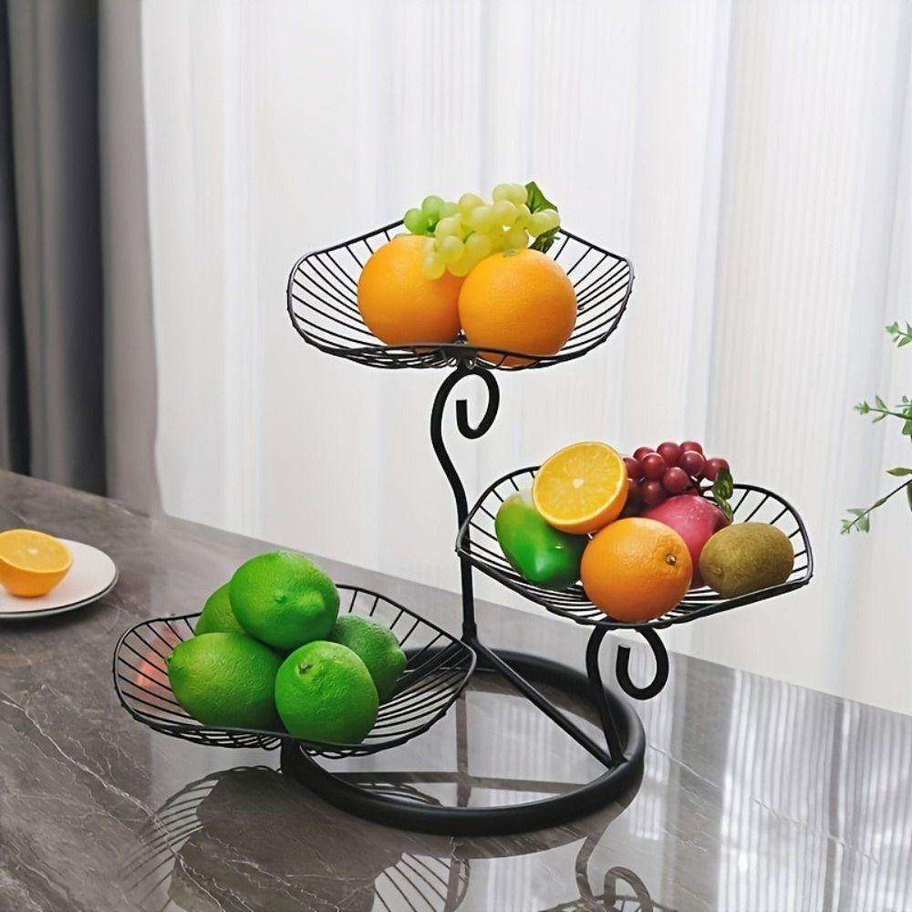 Lotus Leaf Shape Multi-Layer Serving Tray Metal Wire Fruit Basket 3-Tier Fruit Basket Dining Table