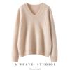 2025 Korean-Style Thick Cashmere V-Neck Loose Sweater - Women's Autumn/Winter Knit with Drop Shoulders and Long Sleeves.