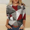 Artistic Geometric Pattern Printed Top Fashionable Contrasting Color Personalized Round Neck Long Sleeved Women's T-shirts