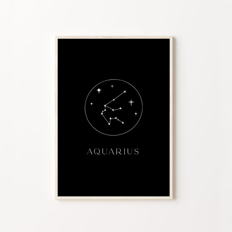 Minimalist Astrology Art Print Cream Beige and Black Zodiac Home Wall Decor Star Sign Neutral Constellation Canvas Poster