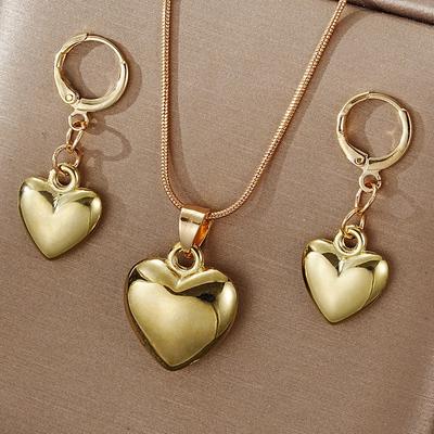 New Fashions Originality Unique Design Sense Love Heart Earrings Pendant Necklace Two-Piece Sets Trend Jewerly Set Daily Wear