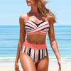 Costume da bagno bikini tankini con stampa a righe orizzontali blu con tracolla da donna