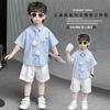 Children's Summer Short sleeved Shirt 2026, Boys' Blue Thin Shirt Set, Baby Boys' Summer Clothing, Children's Clothing Trend