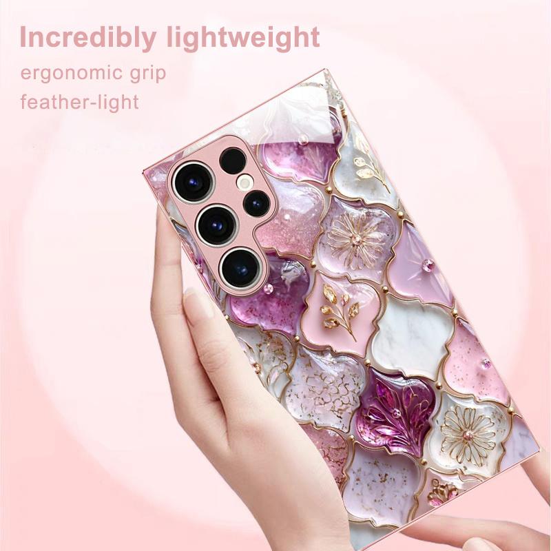 Marmor- und gemustertes Design Glas Handyhülle geeignet für Samsung Galaxy S26 S25 S24 S22 S21 S20 FE/Ultra/Plus sturzsicher