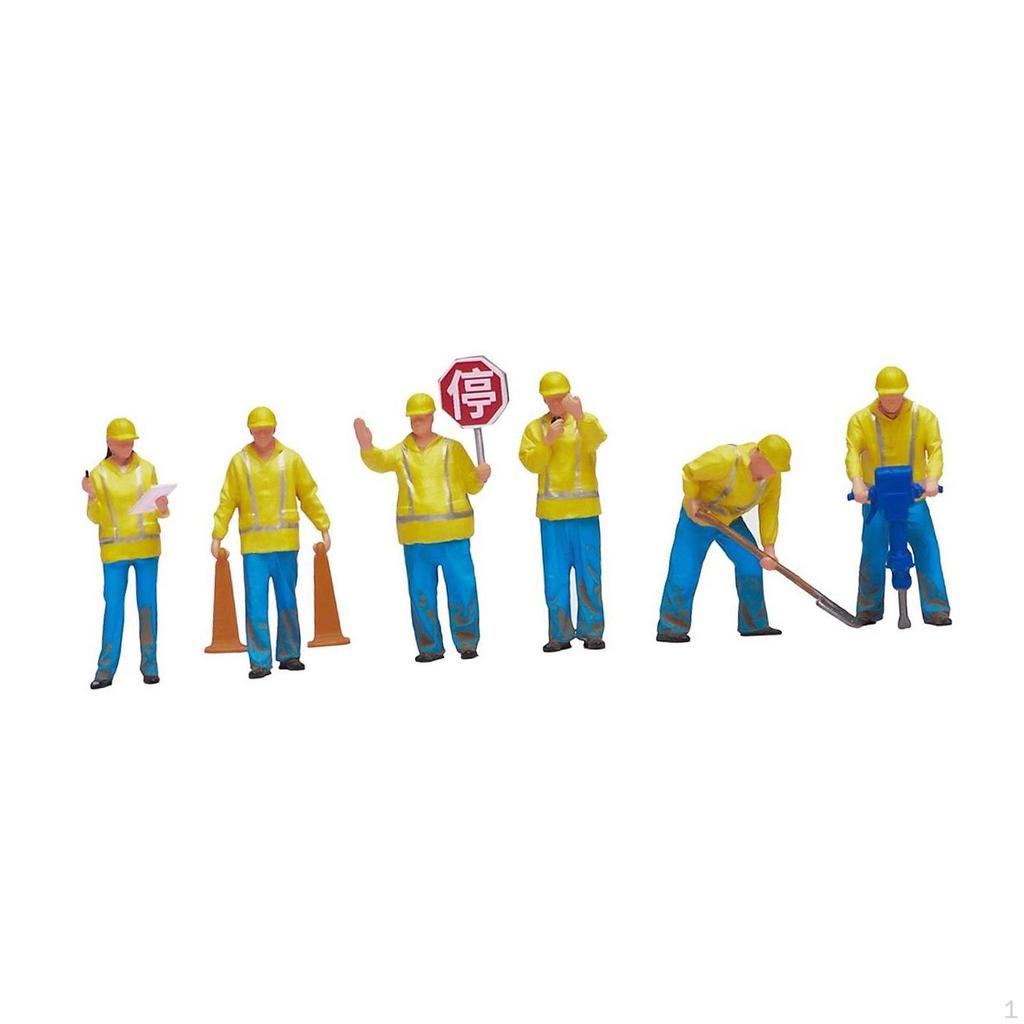 6 Pieces 1/64 Scale Miniature Figures Model Diorama Worker Figure Construction Building Workers,