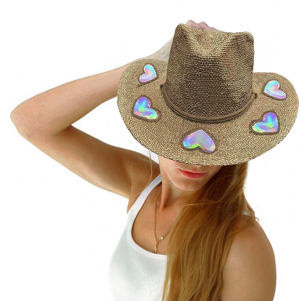 Straw Cowgirl Hat for Women Girls Beach Sun Hat Vintage Summer Woven Sun Hat for Music Festival Party Beach