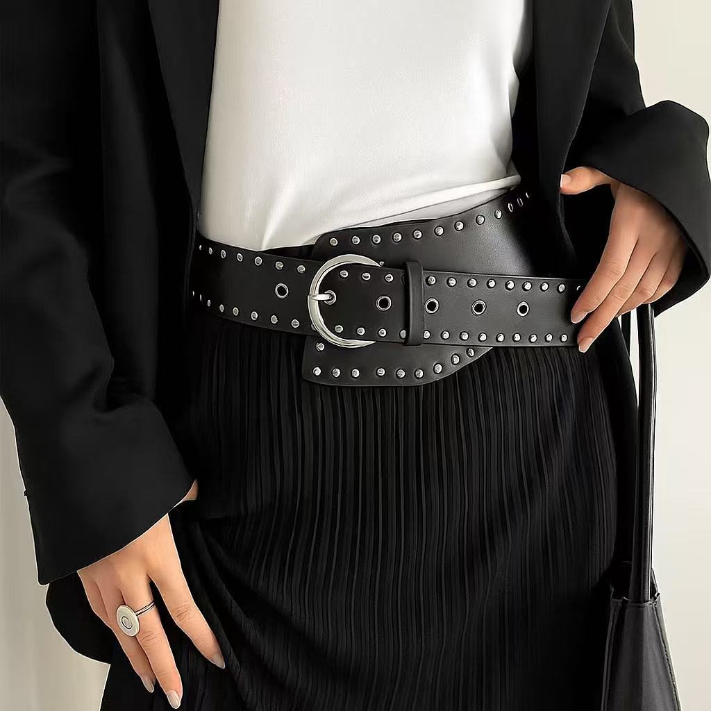2026 Women's Wide Waist Seal Black Rivet Fashion Belt Dress Coat Decoration Corset Belts for Women Ladies Luxury Designer