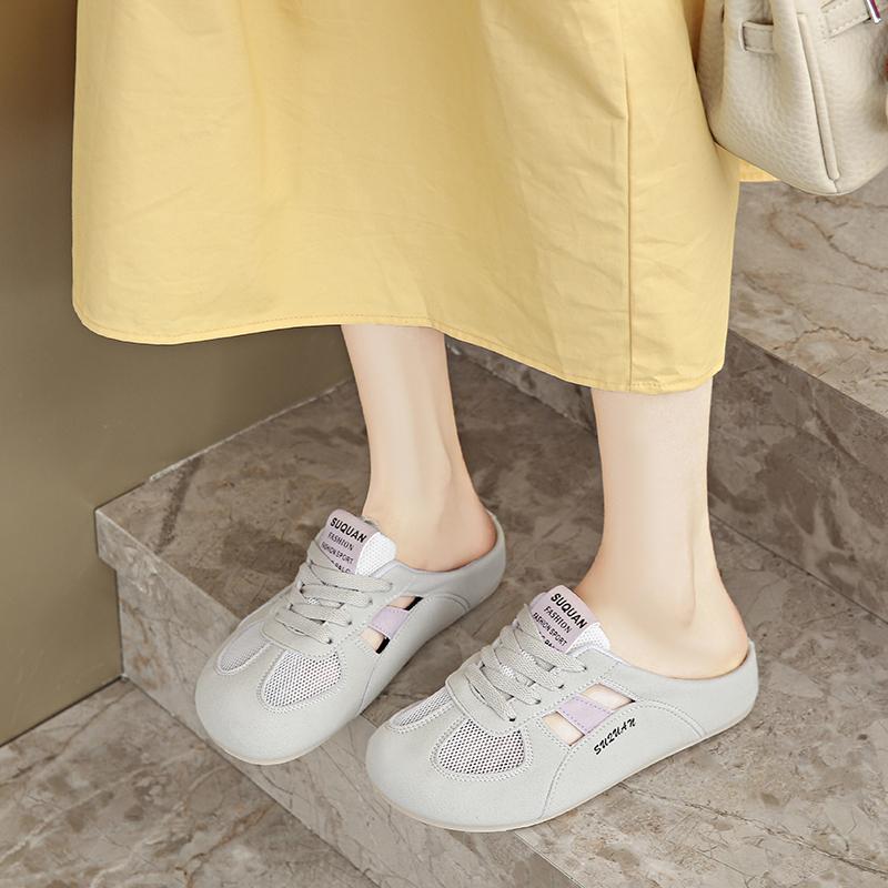 Модная женская обувь 2025 Бренд Закрытый носок Женские тапочки Модные уличные На шнуровке Сетка Новинка Бестселлер Удобная Повседневная обувьzapatos 40 светло-серый