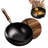 Induction Cooker Cookware Durable Forged Iron Wok with Nonstick Coating Wooden Lid for Even Heating on Gas Stove or for Easy