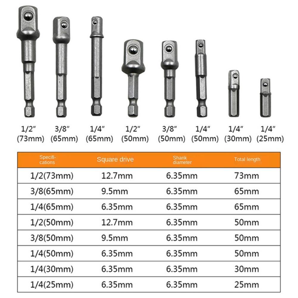 Socket Adapter Bit Adapter 1/4in 2/3/8pcs Chrome Vanadium Steel