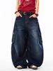 American retro cat whisker washed scimitar jeans women's trendy brand loose multi-pocket tooling wide-leg pants trendy and versatile