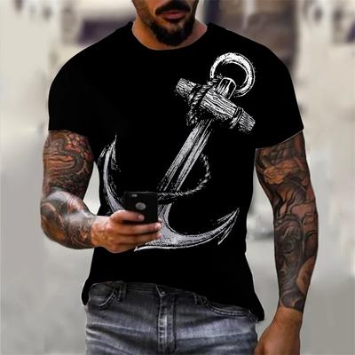 Letnie koszulki z krótkim rękawem 3D z nadrukiem Kotwica Męskie koszulki plażowe Casualowe T-shirty oversize Luźne topy z okrągłym dekoltem Street Topy w dużych rozmiarach