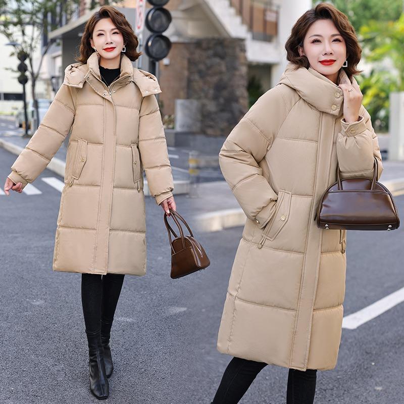 Down Cotton Clothes Women's Winter New Fashion Large Size Thickened Slim Hooded Medium and Long Cotton Coat