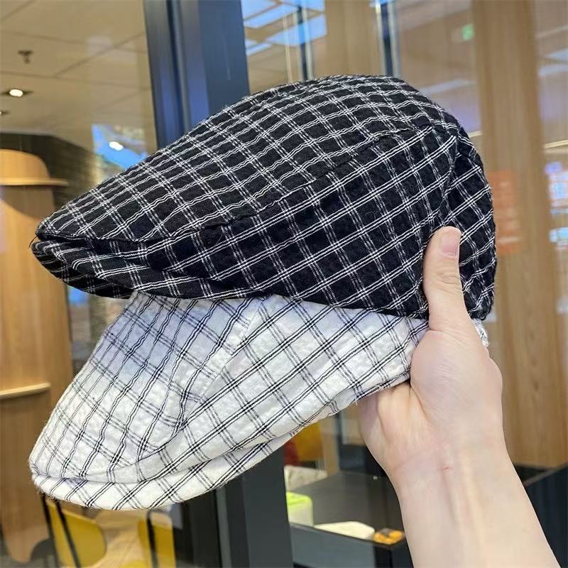 Japanese Plaid Beret - All-Season Fashion Painter Hat for Women, Cute Kawaii Newsboy Cap