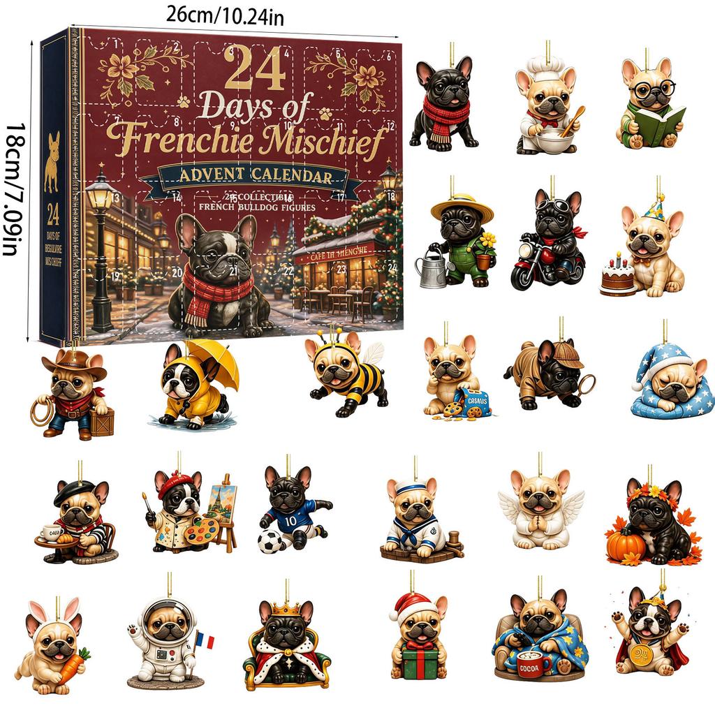 2026 Christmas Countdown Calenda, 24 Acrylic Christmas Tree Ornament Featuring Cute Dogs,Holiday Gift for Christmas