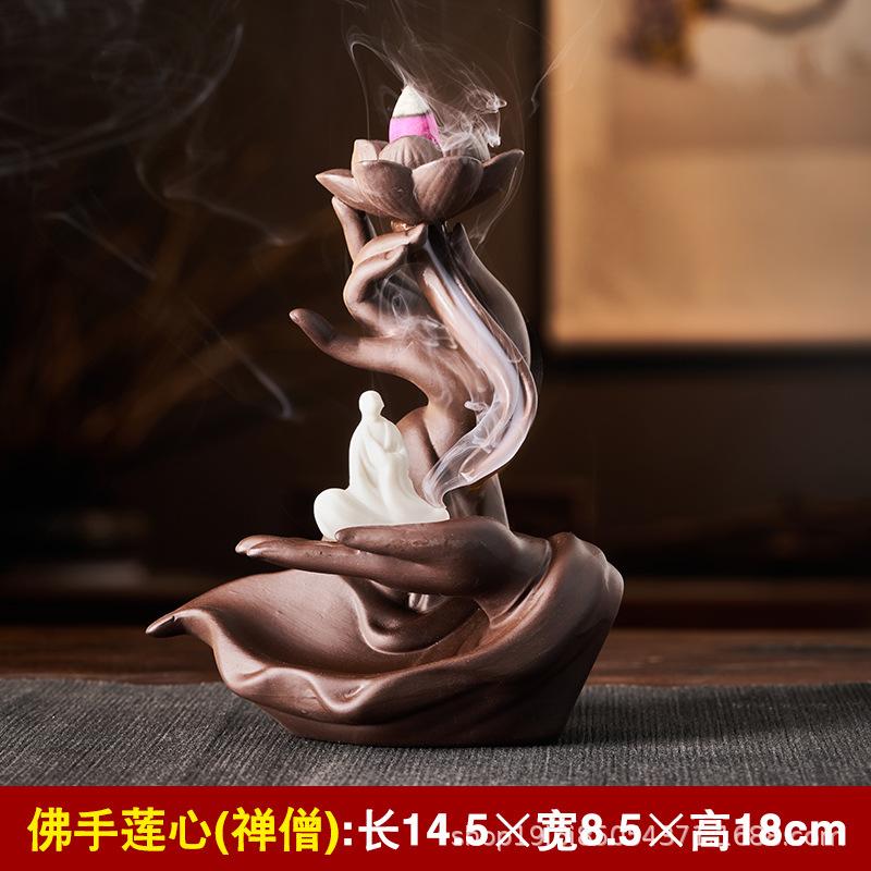 Chinese Feng Shui Ceramic Inverted Flow Incense Burner, Zen Buddha's Hand Creative Household Agarwood Incense Burner, Incense St