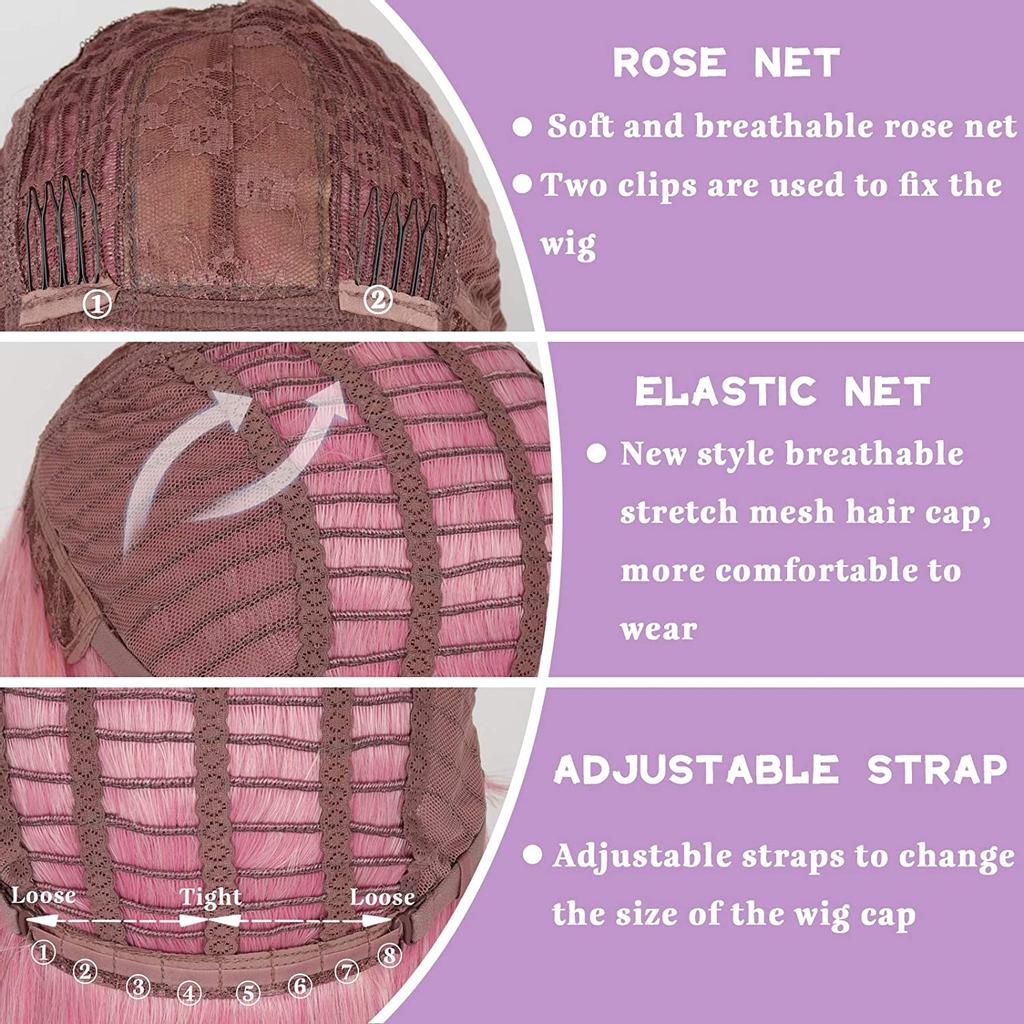 MERISIHAIR Purple Wig with Bangs Long Wavy Wig for Women, Synthetic Wig Heat Resistant 24 Inches