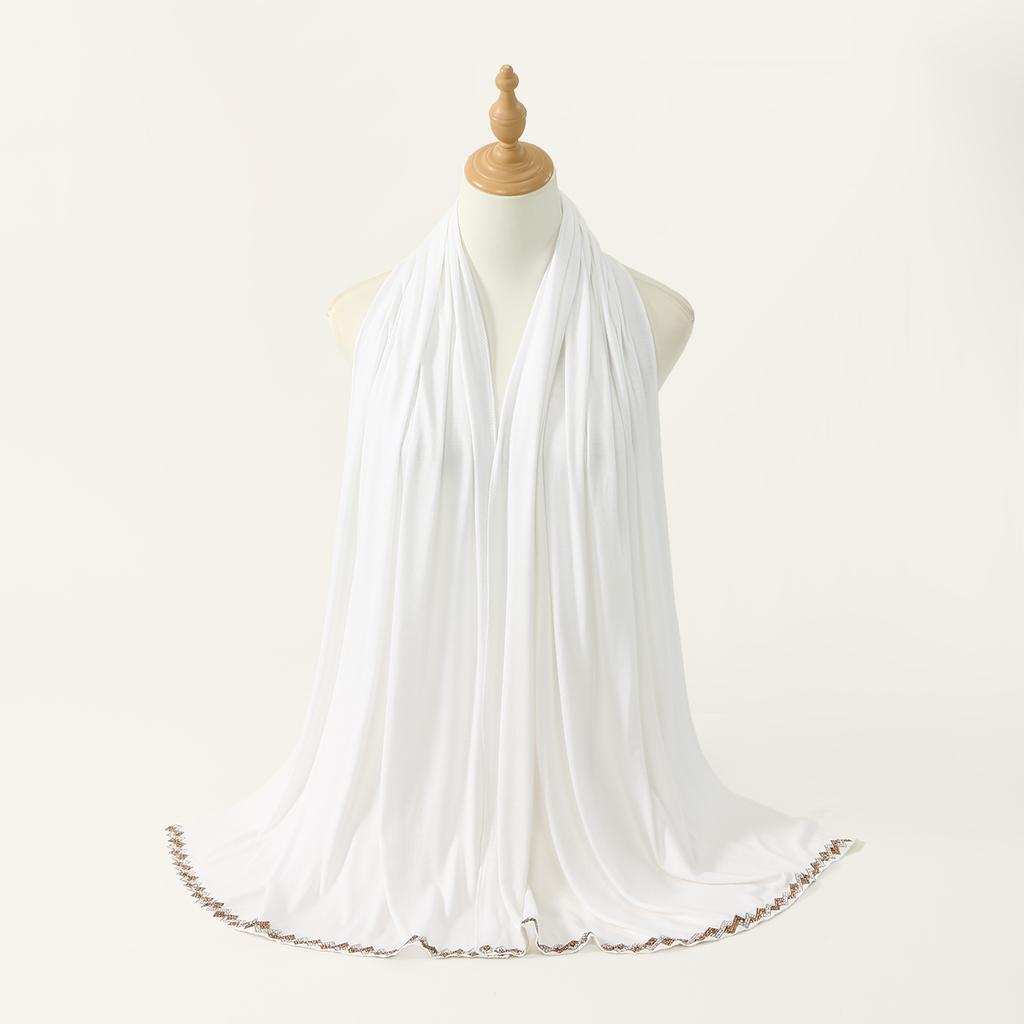 Ramadan Rhinestone Modal Cotton Jersey Hijabs For Woman Long Muslim Scarf Shawl Plain Soft Turban For Women Islamic Clothing