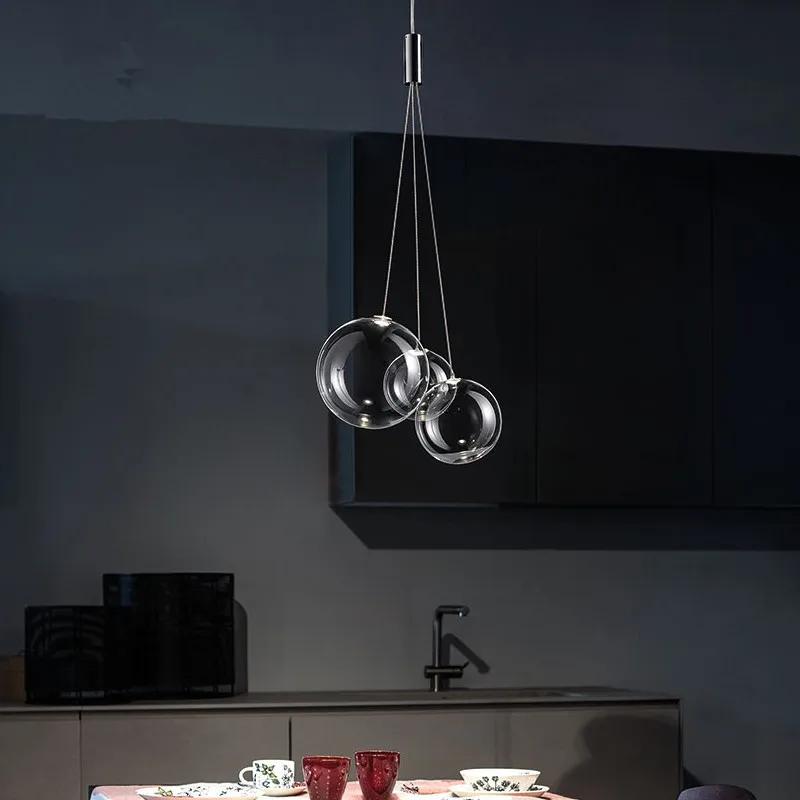 Modern Led Glass Ball Pendant Lamp for Kitchen Dining Room Bedroom Hanging Light Design Chrome Home Decor Restaurant Chandeliers