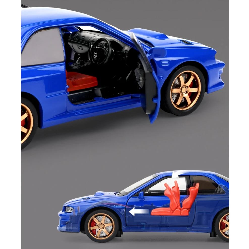 1/32 Scale Subaru Impreza WRX STI Modified Vehicle Alloy Metal Diecast Model Car Sound and Light Pull Back Birthday Gift for Child