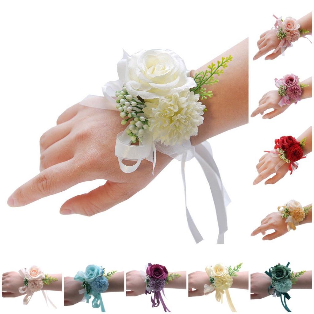 Wedding Rose Wrist Flower Bridal Ribbon Wrist Flower Party Floral Accessories