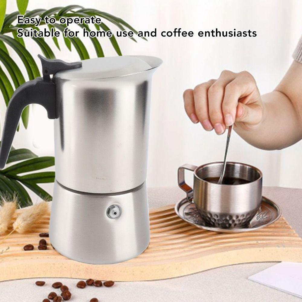 304 Stainless Steel Moka Pot 200 Ml Capacity Double Valve Hand Brewed Coffee Pot 2-4 Cup Capacity Cold Extraction Pot