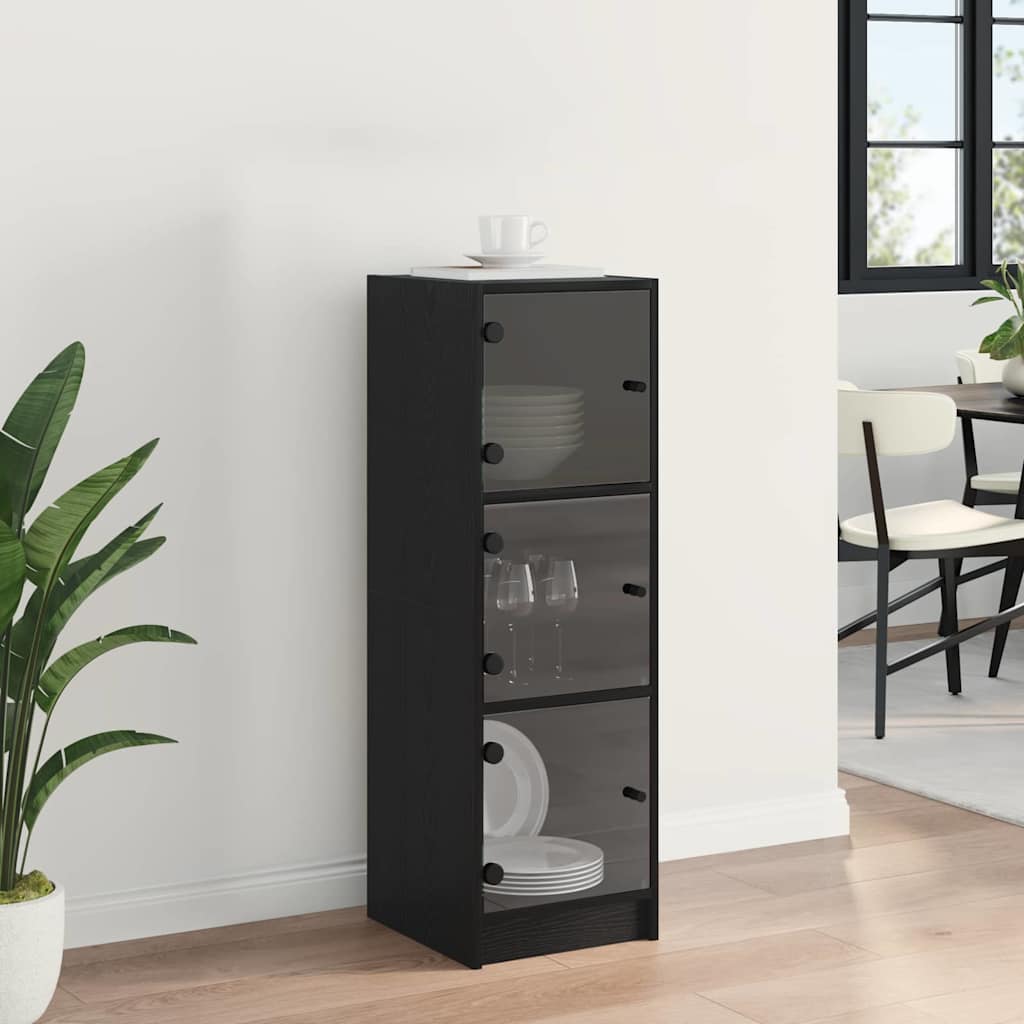 Highboard In Black Oak Look 35 X 37 X 109 Cm Particleboard