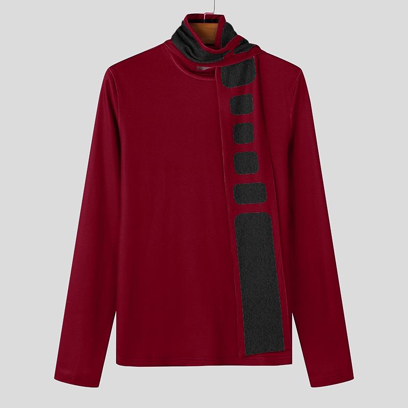 

INCERUN Мужской шарф с высоким воротом и длинным рукавом, повседневный пуловер в стиле пэчворк 5XL красный