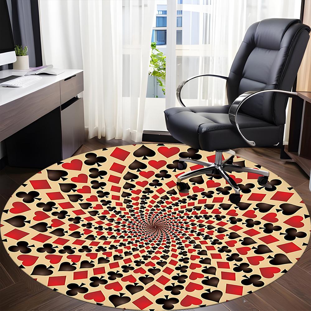 1pc Playing Cards Pattern Office Round Area Rug, Indoor Mat Suitable ForOffice, Under Office Chairs Bedroom Living Room Home Decor, Room Decot269