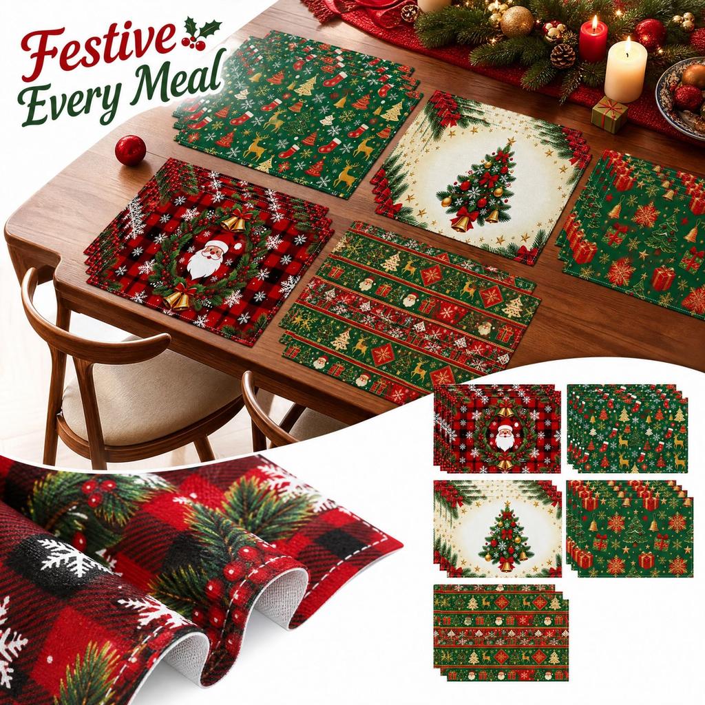 Christmas Theme Printed Placemats for Holiday Party Table Decor and Heat Table Mats
