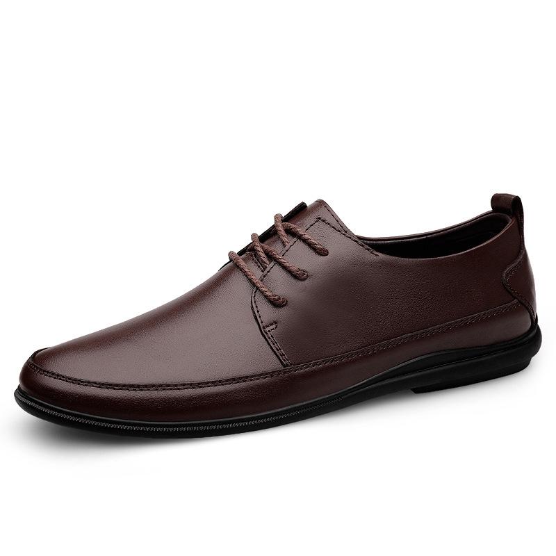 Men s Cowhide Leather Loafers - Formal & Casual Lace-up Shoes, Plus Sizes 42 коричневый