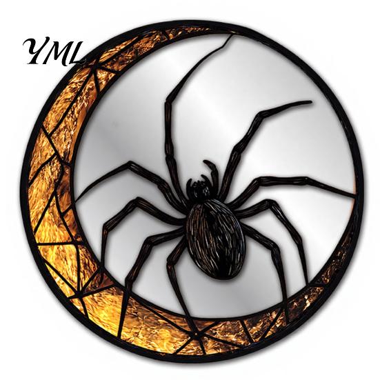 Seasonal Home Wall Decorations Halloween Decorative Mirror Stickers with Spiders/Skeletons/Pumpkins, Retro Hanging Pumpkin Mirrors Ornament,