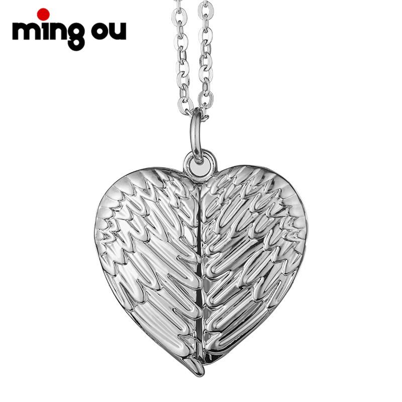 Metal Crafts New Arrival Angel Wings Sublimation Blank Necklace Heart Lockets Pendant Necklace