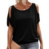 2025 Spring Summer Sexy Off-the-shoulder Short Sleeved Women Blouse Crew Neck Loose T-shirt Casual Simple Basic Solid Color Office Women Top Shirts