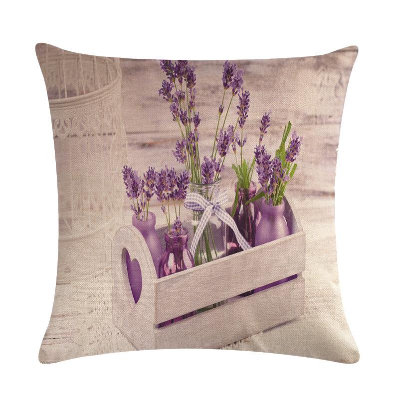 Purple Landscape Lavender Collection Digital Printing Short Plush Pillow Covers For Car Sofa Office Cushion Cover Home Goods
