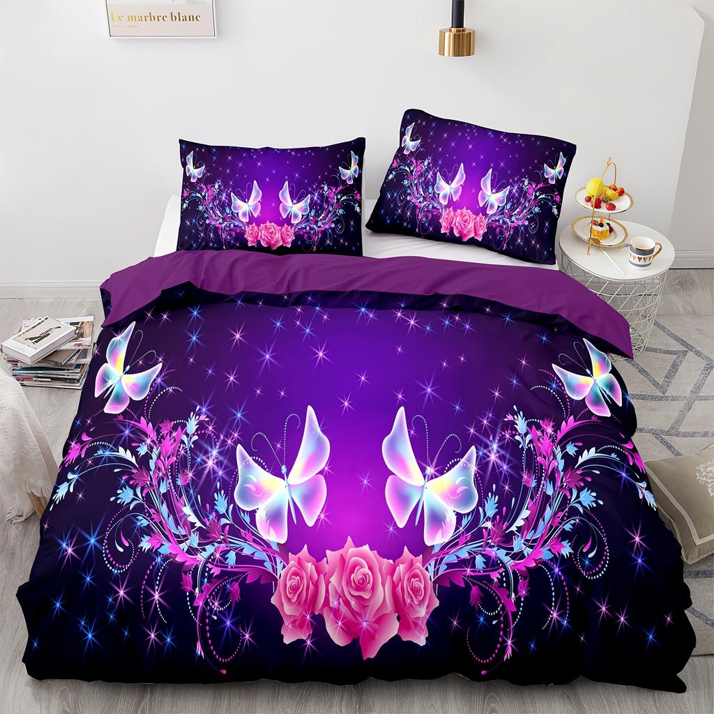 2/3pcs Bedding Set with Butterfly Pattern Print, Suitable for Bedroom And Guest Room Decoration, Usable And Machine Washable.