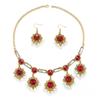 European & American Ethnic Geometric Gemstone Jewelry Set: Necklace & Earrings