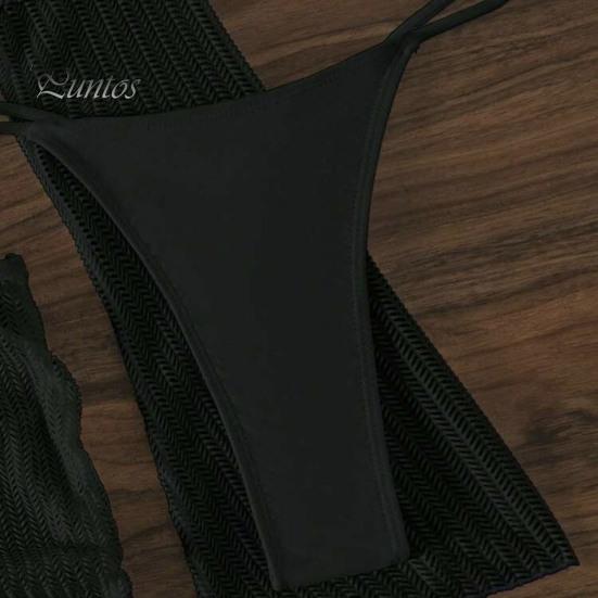 3Pcs/Set Women Bikini Set Halter Bra Lace-up Swimming Trunks Set with See-through Mesh Yarn Cover Up Dress