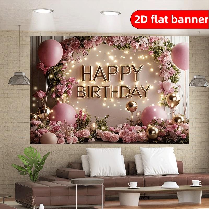 2D flaches Banner send one Happy Birthday Banner. Schöne Muster Ballons Fahnen Geschenkboxen und Drucke. Polyesterhintergrund