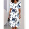 Women's Fashion Graceful Flowers Pattern Print Summer Spring Short Sleeve O-Neck Casual Dresses