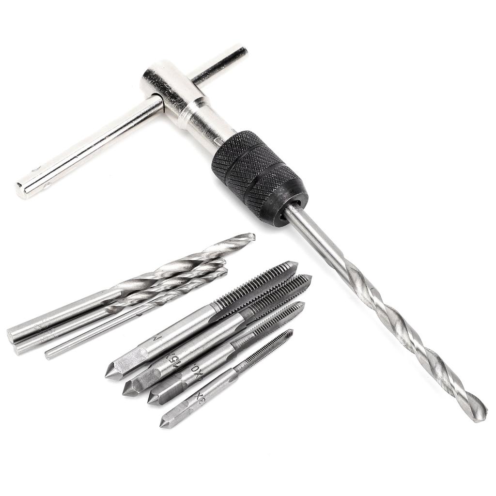 Tap Drill Bit Set Bearing Steel with TType Tap Wrench Hand Tool for Screws Nuts Tapping
