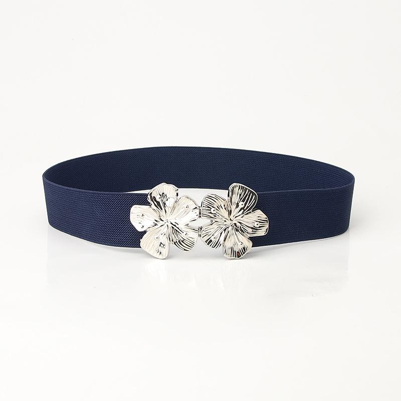 New European and American Elastic Elastic Women's Belt, Fashionable and Versatile Flower Buckle Decorative Belt with Coat Waist Seal