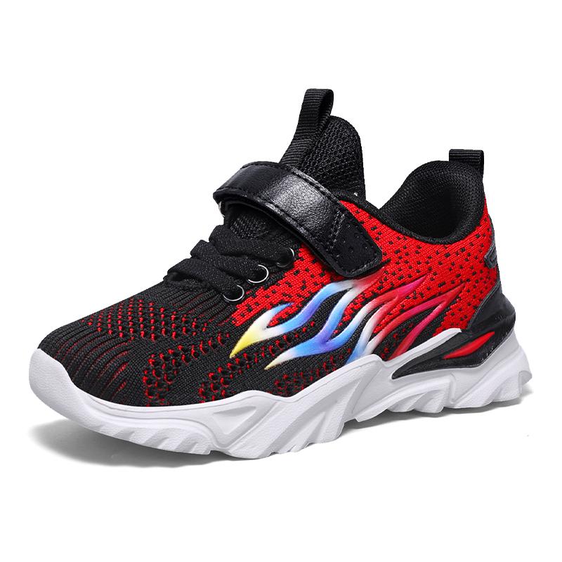 

Детские летающие тканые полые дышащие спортивные кроссовки с одинарной сеткой, уличная детская обувь с пламенем 40