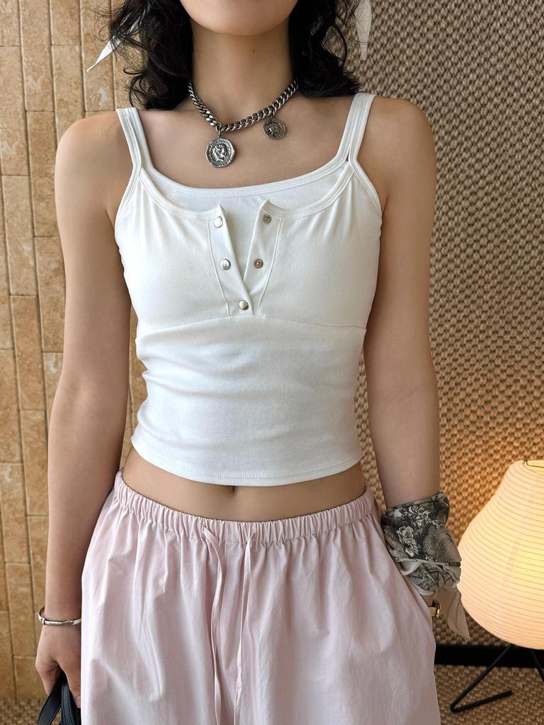 Louvre Spring Double Strap Buttoned Camisole Slimming Top