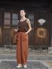 Johnature Vintage Women Harem Pants Loose Trousers Solid Color with Patchwork Pockets Elastic Waist