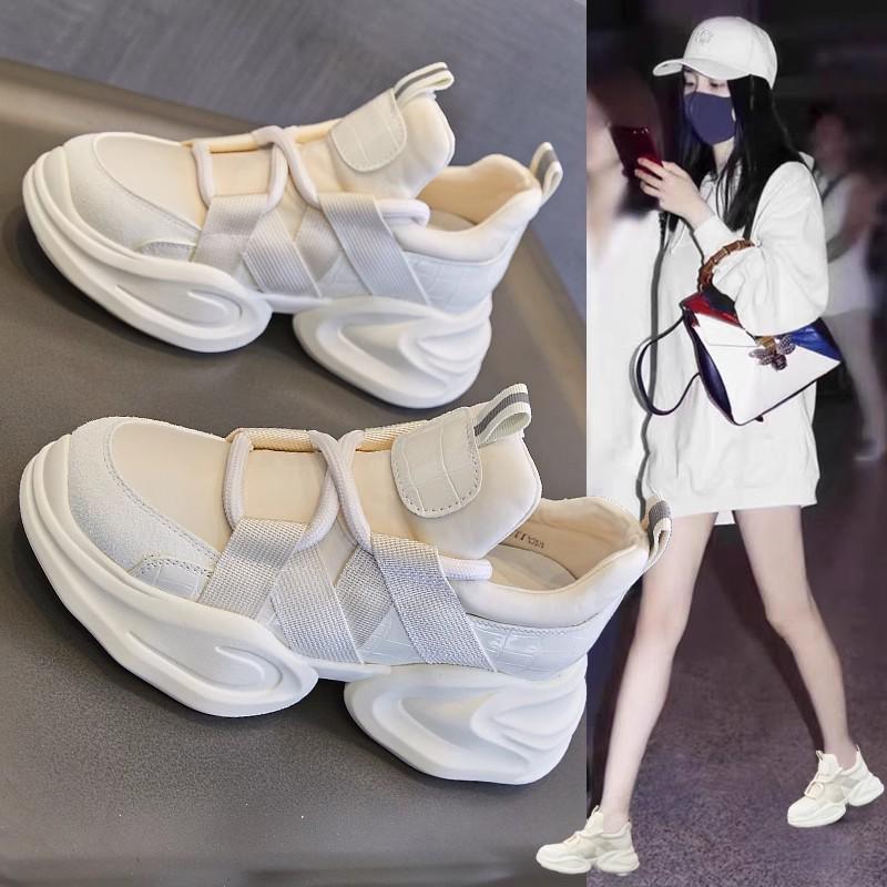 Leather dad shoes women's spring and summer new muffin thick sole inner height increase women's shoes casual sports shoes little white shoes
