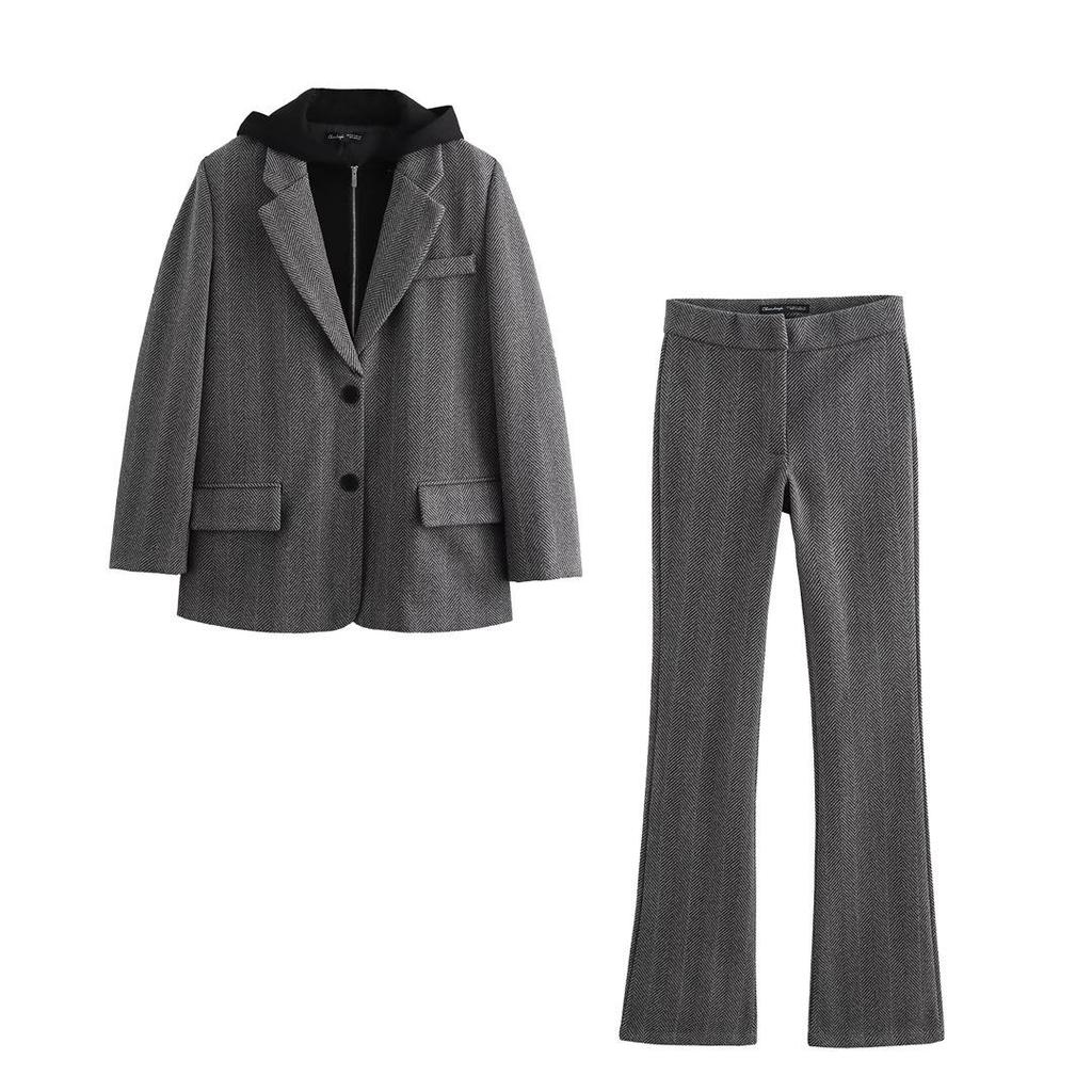 2024 Women's Autumn Fashion: European & American Style Herringbone Jacket with Casual Pants