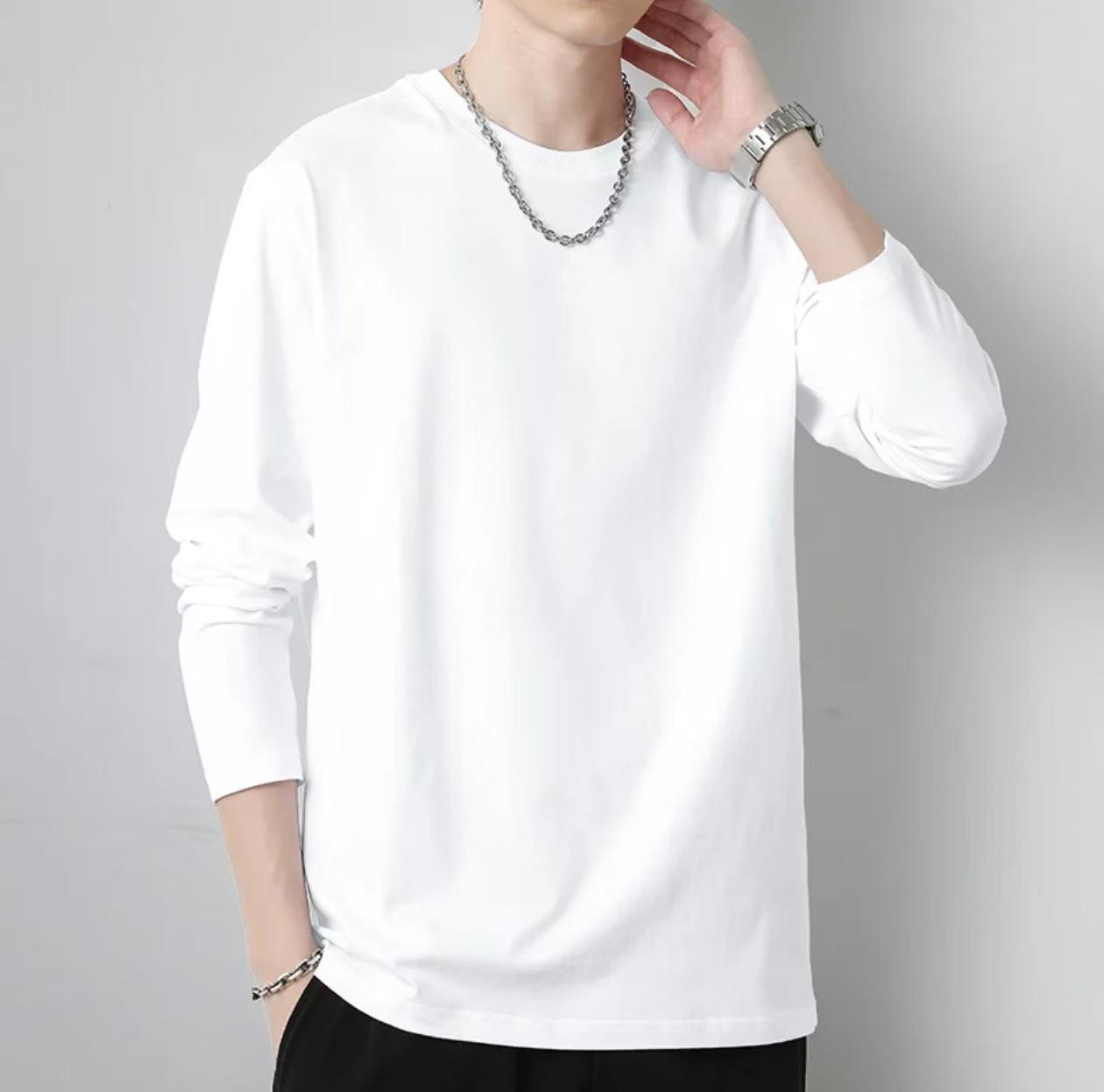 

Мужская черно-белая футболка из плотного хлопка с длинными рукавами, круглым вырезом, свободным кроем, идеально подходит для весны и осени. 240g, L белый