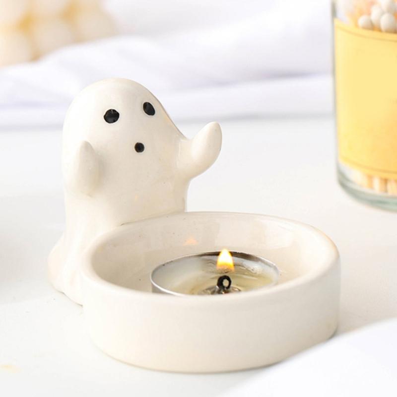 Ceramics Cute Ghostly Figurine Candle Holders Halloweens Tealight Holders Candlestick Table Decors for Festivals Party