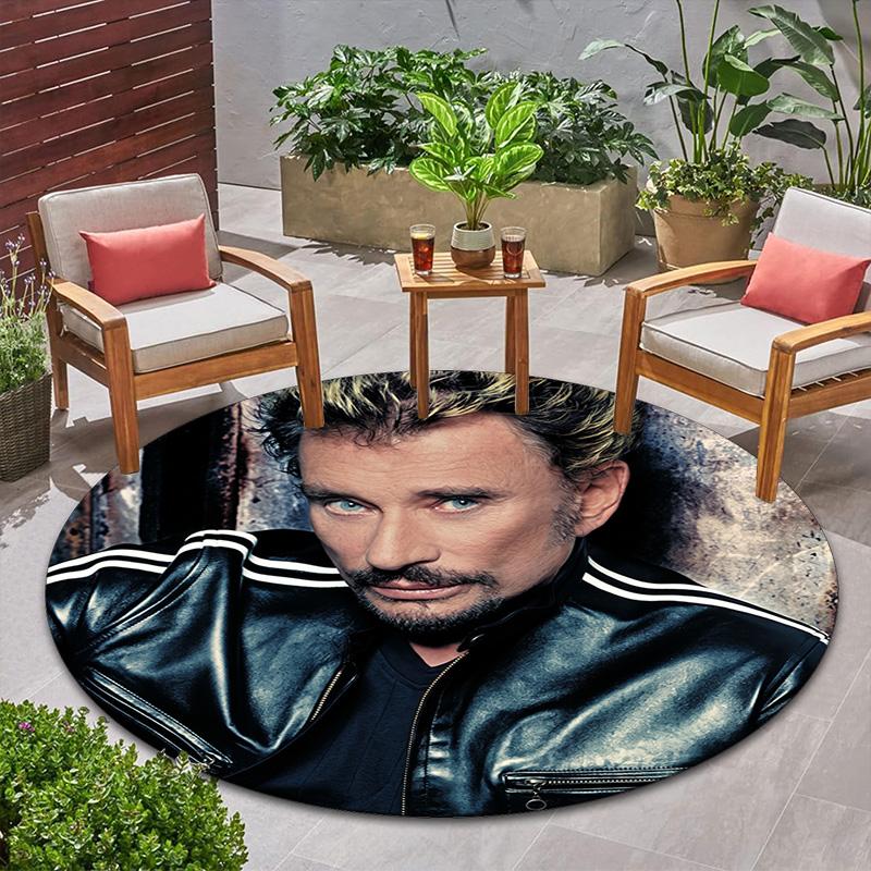 French legendary rock singer and actor Johnny Hallyday Round Carpet Soft Home Decoration Corridor Table and Chair Anti slip Outdoor Floor Mat rug H1